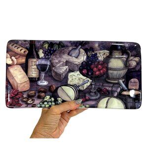 T. Limoges Vtg Serving Tray Porcelain France Wine Cheese Fruit Bread 12” x 6”